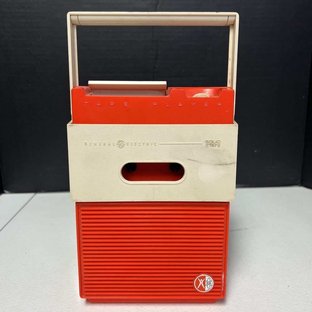 Vintage 1967 GE G3700 ORANGE Cassette Tape Player For Repair Or‎ Parts